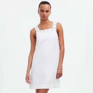 Madewell Embroidered Tank Mini Dress in Linen in Eyelet White- 4